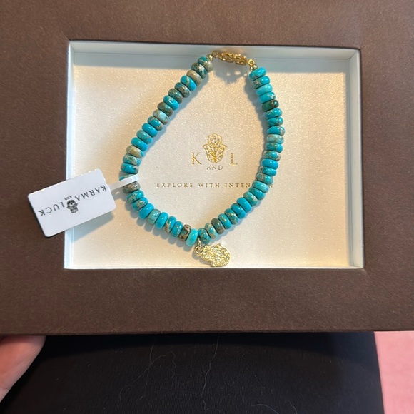 Blue and Gold Beaded Bracelet with Natural Turquoise Stones - Picture 3 of 8